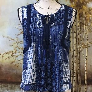 NWOT PALE SKY Boho, Keyhole Tassel Tie Front Tunic